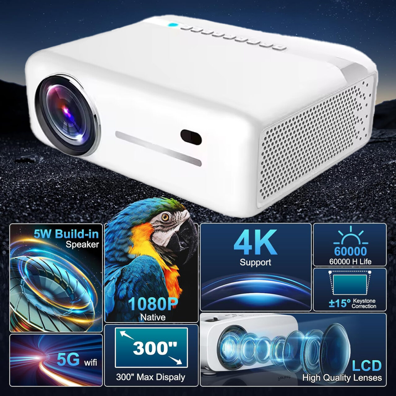 AUN MegaPix Projector Full HD Android 9 WiFi Bluetooth Apps