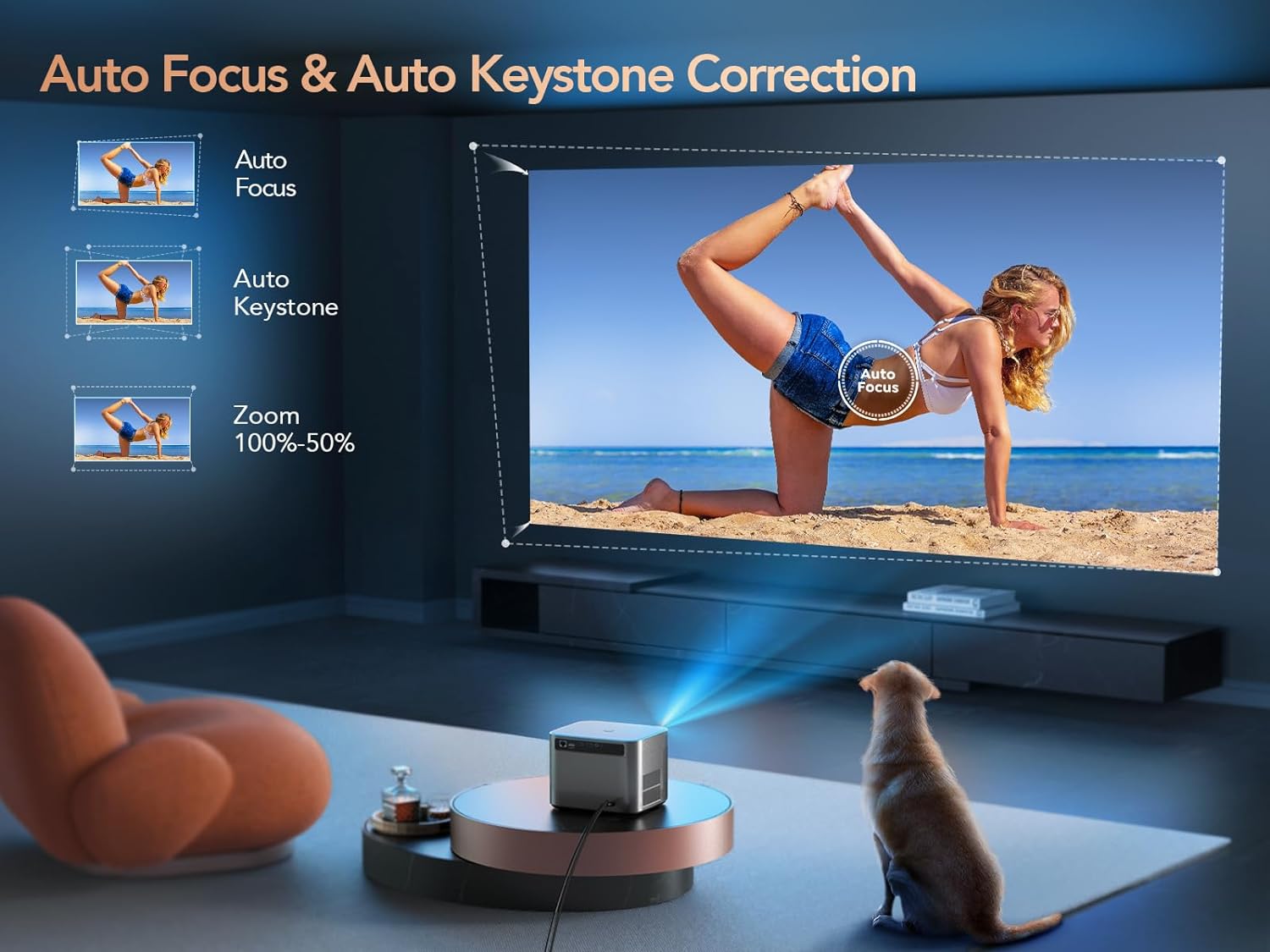 AUN HQ4 Auto Focus Projector Android 9 WiFi Bluetooth Apps