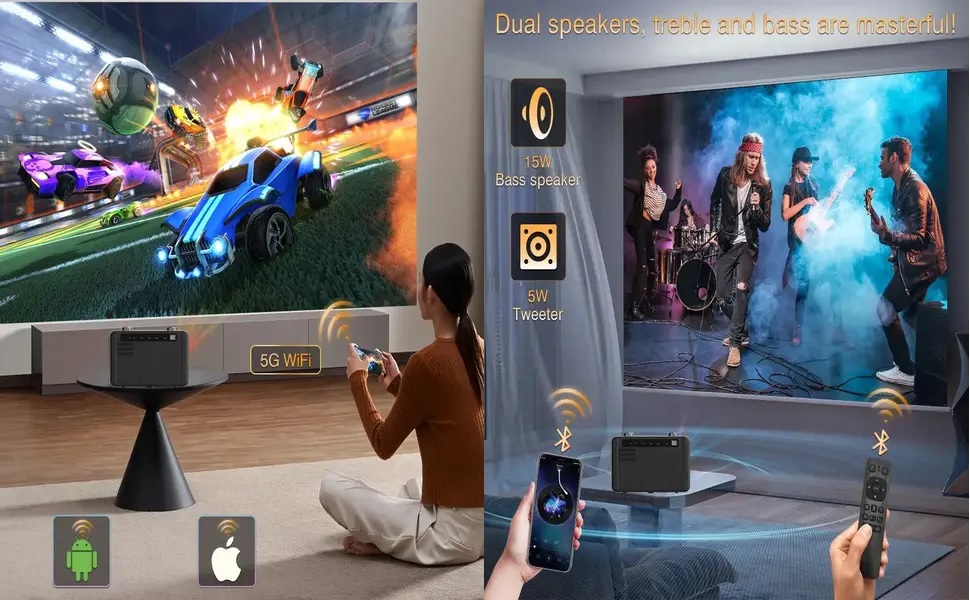 AUN HQ5 Auto Focus Projector Android 9 WiFi Bluetooth Apps